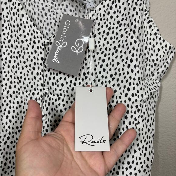 Rails Size Large Aubry Button Down Cami Top White Gray Spotted Spaghetti Straps - Picture 9 of 11